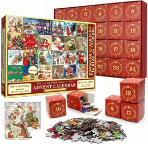 Christmas Advent Calendar Puzzle, Christmas Countdown Calendar Puzzle Jigsaw Puzzle, Vintage Holiday,Christmas Postcards Puzzles Wall Decor,1008 Piece, 42 Pieces Per Days, 24 Small Boxes