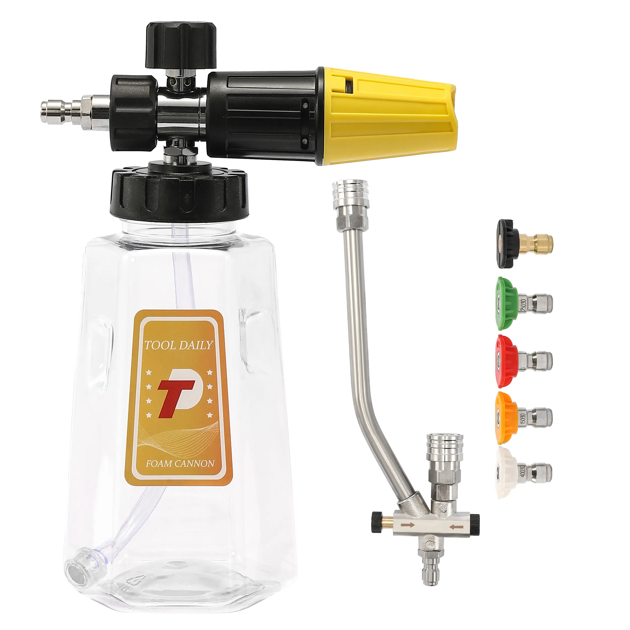 【Clearance Now!】Tool Daily Pressure Washer Foam Cannon with Dual-Connector Accessory, Power Washer Double Tip Attachment for Soap Cannon, 5 Pressure Washer Sprayer Nozzles, 1/4" Quick Connect, Car Wash Equipment, DealsForYouDays