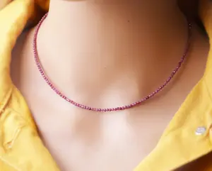 Tiny Gemstone Beaded Choker Necklace, Dainty Faceted Red Gemstone Beaded Necklace, Waterproof Crystal Beaded Choker, Dainty Minimalist Style for Women Handmade Adjustable, gift for her