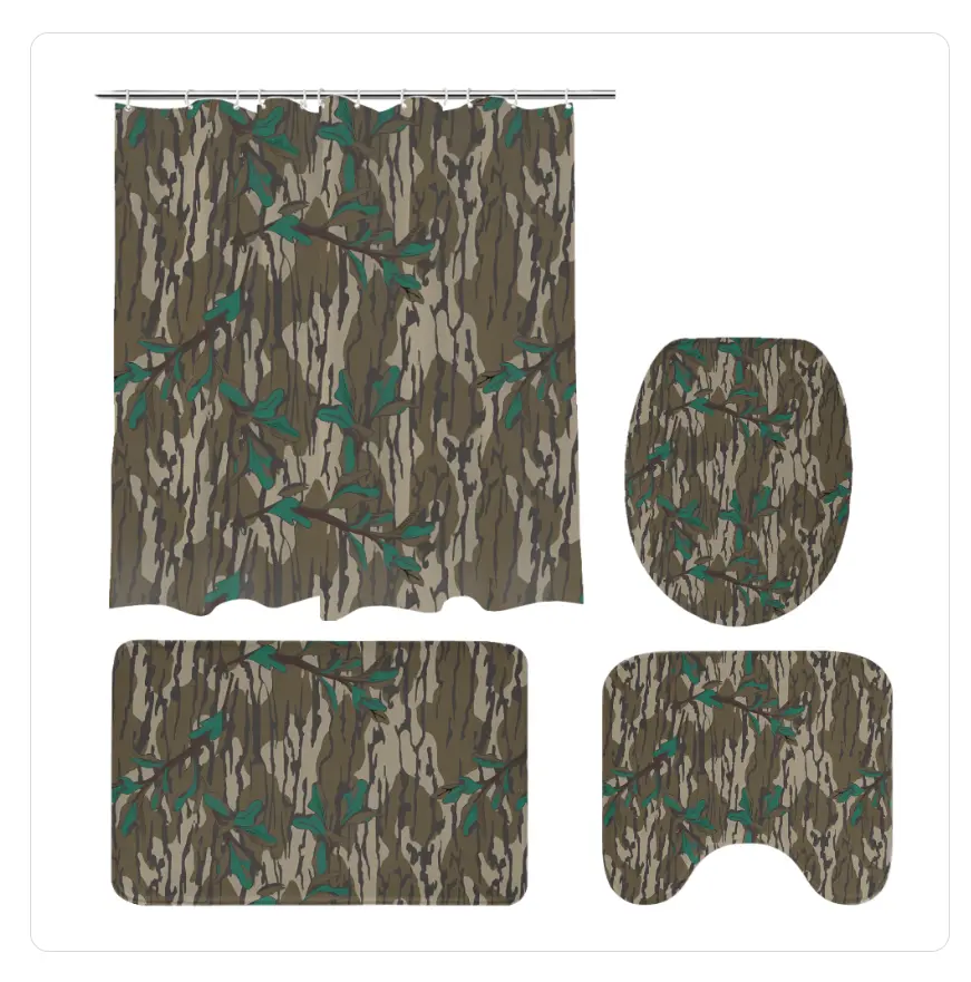 Original Greenleaf Everything Bottom Lands Camo 4-Piece Bathroom Set Polyester - Mats with Camouflage Design
