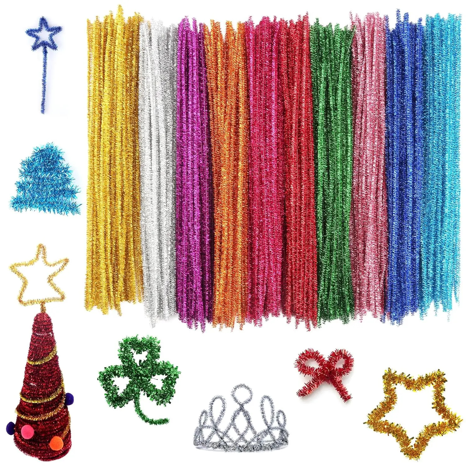400Pcs Bulk Pack 30cm x 6mm Glitter Pipe Cleaners, Durable Polyester Chenille Wire - Bendable Flexible Craft Shaping Supplies for Home Improvement DIY Decor, Festivals