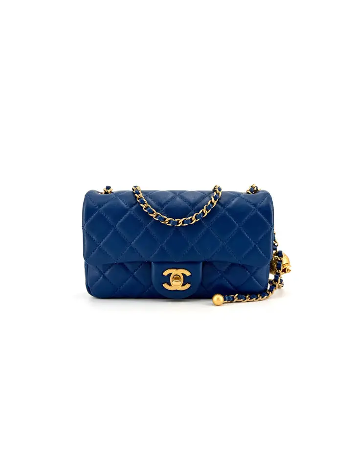 Pre-owned CHANEL Lambskin Crossbody Bags Pearl Crush (Adjustable Strap) Mini Rectangle Quilted Bag