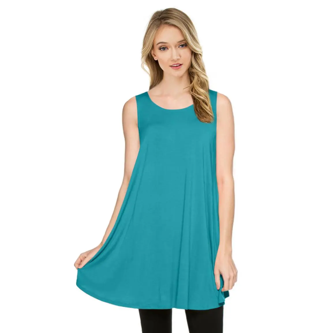 NYL Apparel Womens Sleeveless Long A-Line Tunic Tank Top - Made In USA