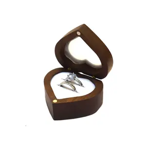 Wedding Engagement Wooden Heart Ring Box, Real Wood Jewelry Holder, Home Jewelry Organizer, Anniversary Gift for Wife, Best Gift for Couples
