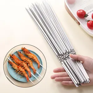 Stainless Steel Barbecue Skewer, 1 Set Reusable Flat BBBQ Needle Stick with Holder, Barbecue Tools Utensils for Outdoor Camping Party