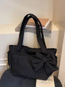 Cute Bowknot Decorated Large Capacity Multi-Pocket Tote Bag, Handheld Shoulder Bag for Daily Use, Dates, Gatherings