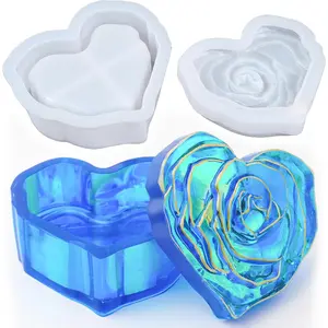 Heart Jar Resin Mold with Rose Lid Epoxy Resin Storage Box Casting Molds DIY Jewelry Trinket Candy Container Silicone Mould Concrete Cement Plaster Planter Candle Vessel Craft Silicone Molds