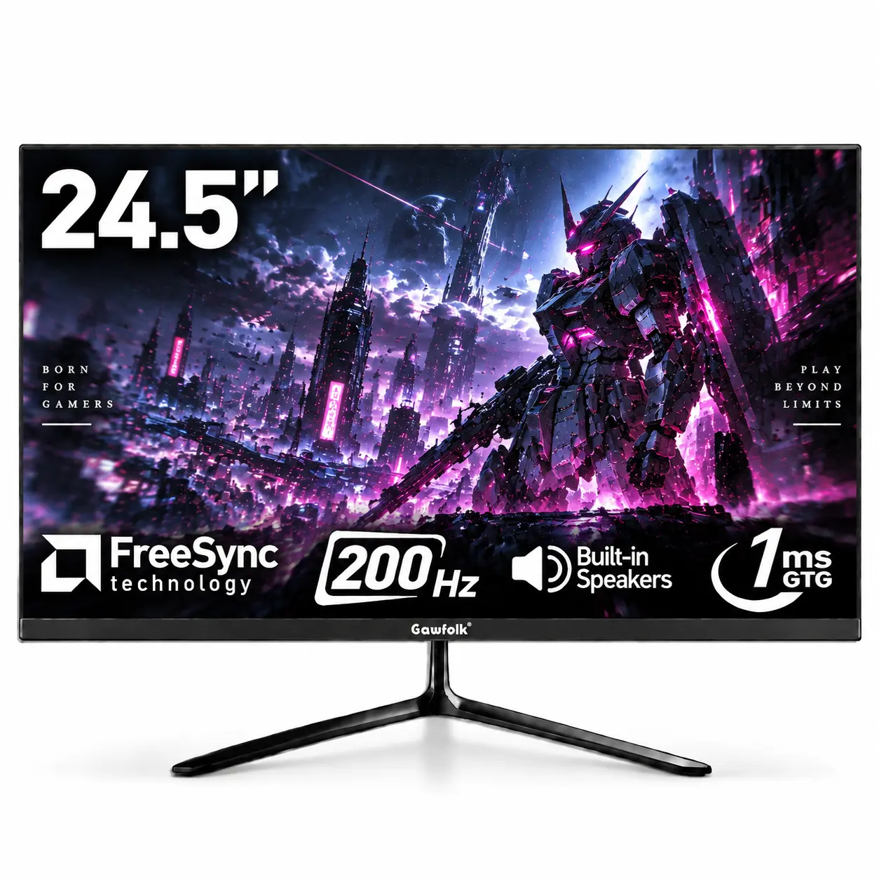 Gawfolk Black 200HZ Monitor 24.5 Inch FHD Gaming Monitor for Gamer Stuff - 200Hz Refresh Rate, 1080p Display, 1ms Response Time, FreeSync, 99% sRGB, HDMI Support, 75x75 VESA Wall Mountable, Ultra Slim Frameless Panel, Monitors
