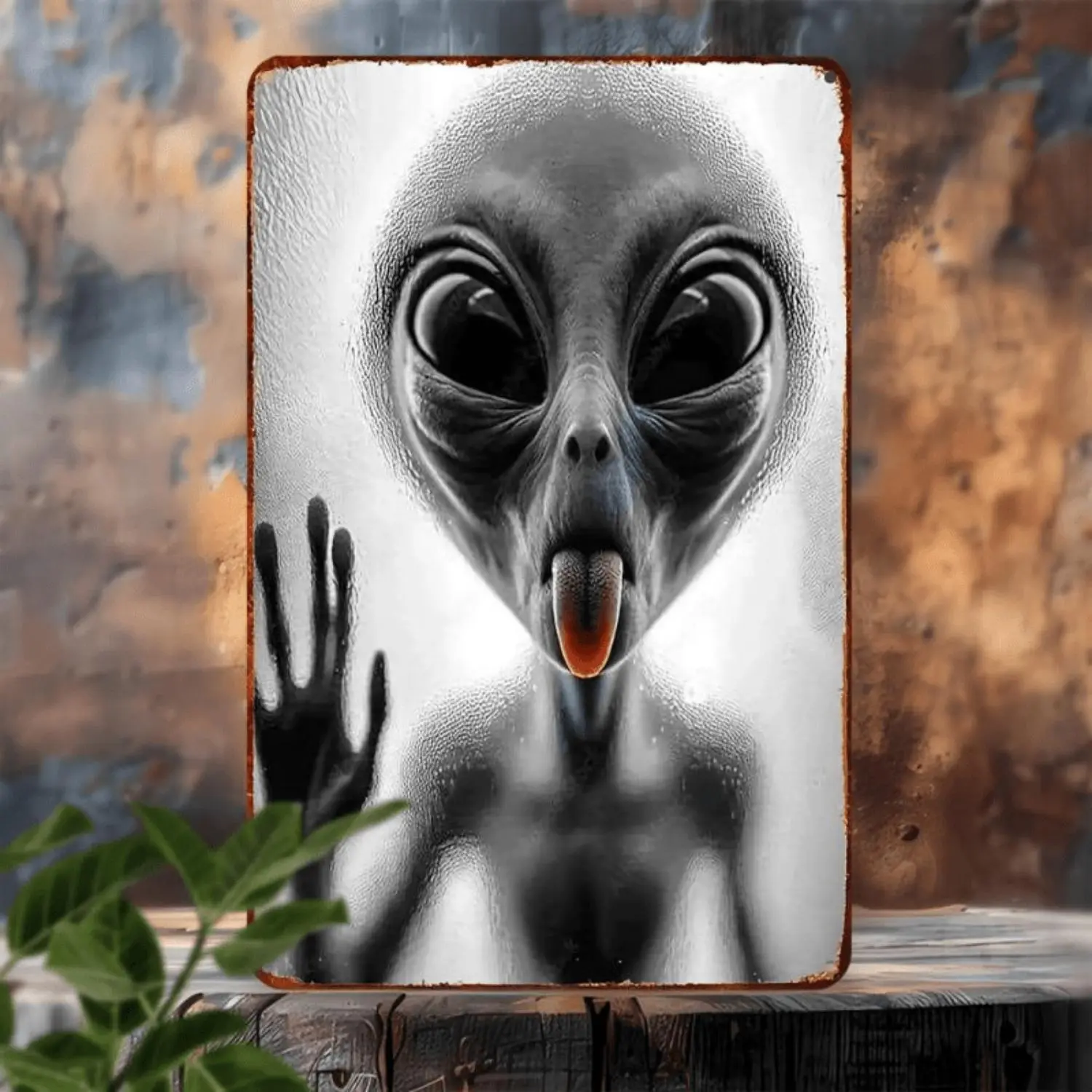 2D Flat Retro Alien Visage Poster - 1 Size, Oversized Eyes, Mouth, Brightening Animals-Themed Home Decor, Pre-Drilled Holes for Easy Installation, Sturdy Design Ideal for Living Room, Colleagues’ Bedrooms, One Size, Decorative