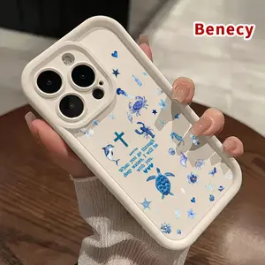 TPU Phone Case for iPhone 15 16 14 Pro Max 13 12 11 XR XS Plus E Oceanic Blessing Verse Pattern Pocket-Friendly Shockproof Silicone Protective Soft Smartphone Casing