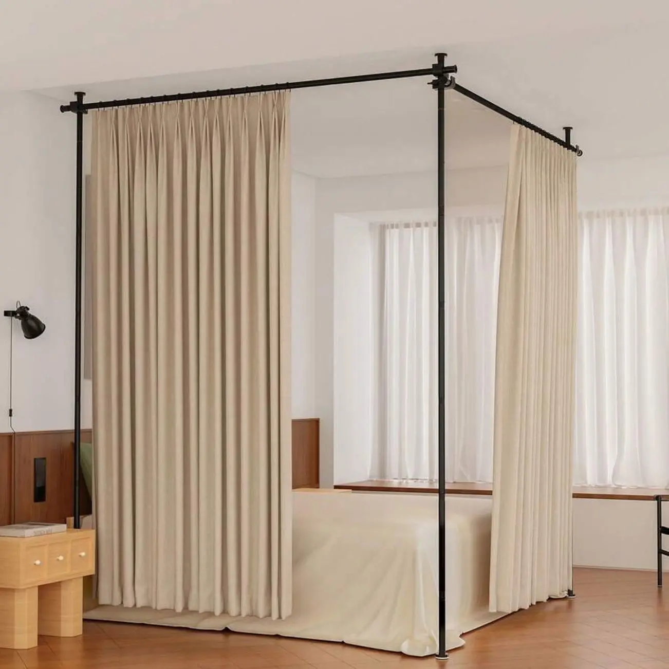 Adjustable Room Divider Frame, Metal Pipe Partition Stand For Privacy Screen, Freestanding Privacy Divider For Bedroom, Dorm, And Apartment