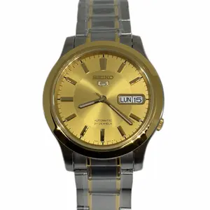 Seiko 5 Automatic Gold Dial Men's Watch Japanese Made 38mm, Two-Tone Stainless Steel, Self-Winding, Hardlex Crystal, Day-Date Display, 30M Water Resistance
