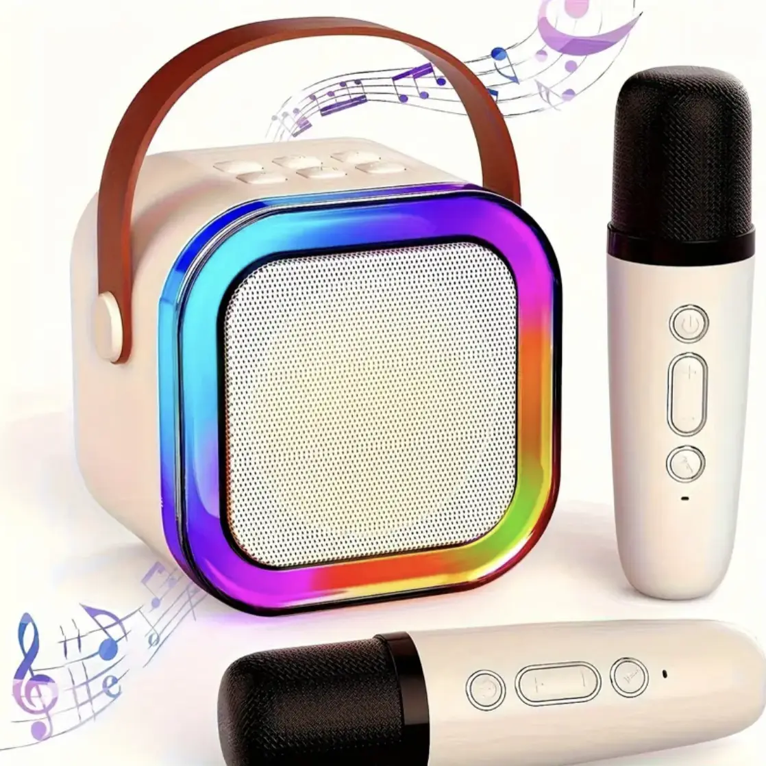 Fall Portable  Wireless Karaoke Speaker with 2  Microphone, HIFI Stereo Sound Subwoofers, KTV Speaker Subwoofer with RGB Colorful LED Lights,  Machine Sound System for Outdoor Sports Travel, Audio Device, Room Accessories Usb Adjustable bluetooth speaker