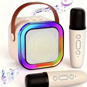 Fall Portable  Wireless Karaoke Speaker with 2  Microphone, HIFI Stereo Sound Subwoofers, KTV Speaker Subwoofer with RGB Colorful LED Lights,  Machine Sound System for Outdoor Sports Travel, Audio Device, Room Accessories Usb Adjustable bluetooth speaker