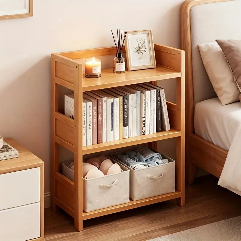 Solid Wood Bookshelf with Simple Look - Natural Wood Small Space Storage Rack, Floor-Standing Bookcase, Magazine Display Stand for Home Office Use