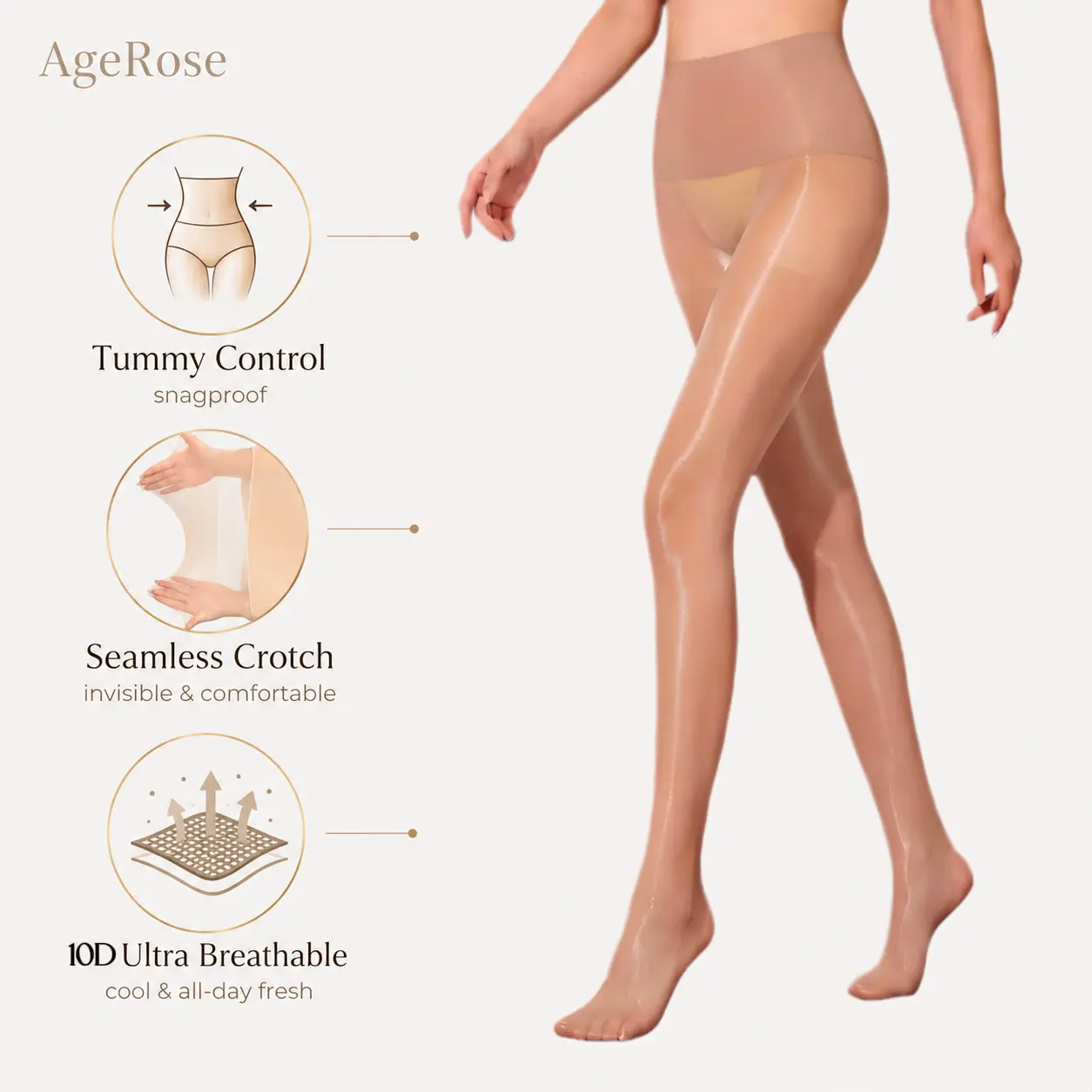 Fan Favorite Agerose Glow Nylon Tights | Silky Smooth Control Top Sheer Pantyhose | Snag-Re-sistant No-Run HighStretch Legwear for Date Night, Office, Holiday Outfit & Concert(Seamless&One-line crotch&Watermelon crotch) Elegant Womenswear tights