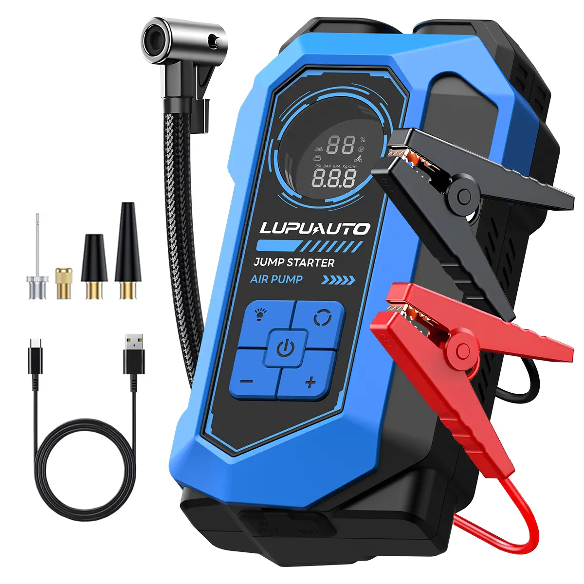 LUPU AUTO Cordless Wireless Tire Inflator - Multifunctional Portable, 4 Preset Modes, Automatic Stop, LED Display, Intelligent Safety Indicator, Phone/Tablet Fast Charging, Car Battery Starter Power Station (For Car Tires, Bicycles), Tire Inflator Cordles