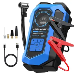 LUPU AUTO multifunctional portable tire inflator, 4 preset modes, automatic stop, LED display, intelligent safety indicator, fast charging for phones and tablets, suitable for car tires, bicycles, and swimming rings Power Station with Car Starter