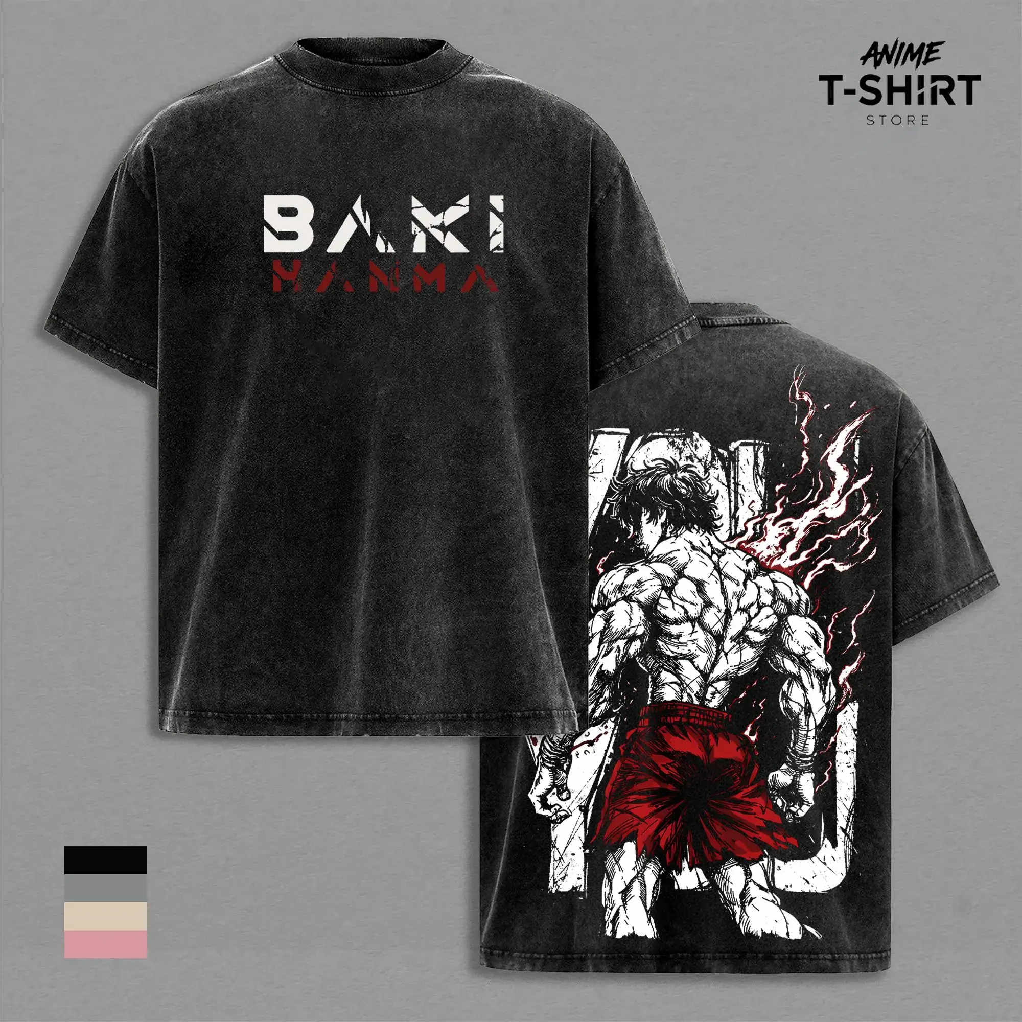 Baki Hanma Baki Vintage Washed T-Shirt, Relaxed Fit, Heavyweight Cotton, Unisex Streetwear Casual Wear, Martial Arts Graphic Tee, Gift for Anime Fans