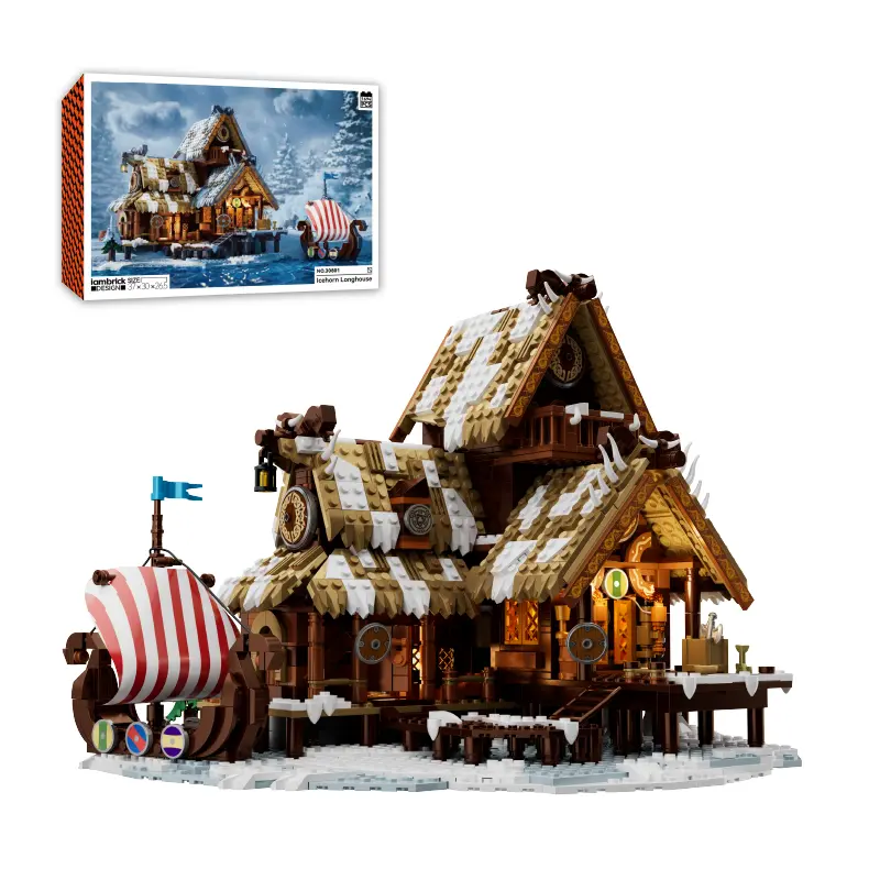 Icehorn Longhouse Collectibles Model Building Kit, 1694pcs Creative Street Scene Building Bricks Sets with Bricks and Minifigs, DIY House Decoration, Ideal for Open Ended Play, Christmas/Birthday Gift homedecor
