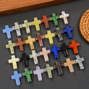 30/60/90pcs Cross Crystal Stone Bulks Natural Crystal Gemstones Cross Shaped Stones Assorted Cross Charm Palm Pocket Quartz Gift Easter Decor Jewelry