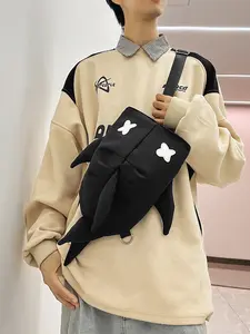 Trendy Shark Design Couples Backpack, Lightweight Casual Daypack, Waterproof Commuter Bag, Versatile Solid Color for Daily Work & Outings