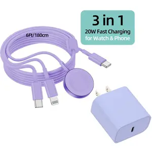 For Apple Watch Charger - USB C Magnetic 3 in 1 iWatch Cable, 6 FT - Compatible with Apple Watch Series 9/8/7/6/SE/5/4 & iPhone 16/15/14/13/12/11, iPad