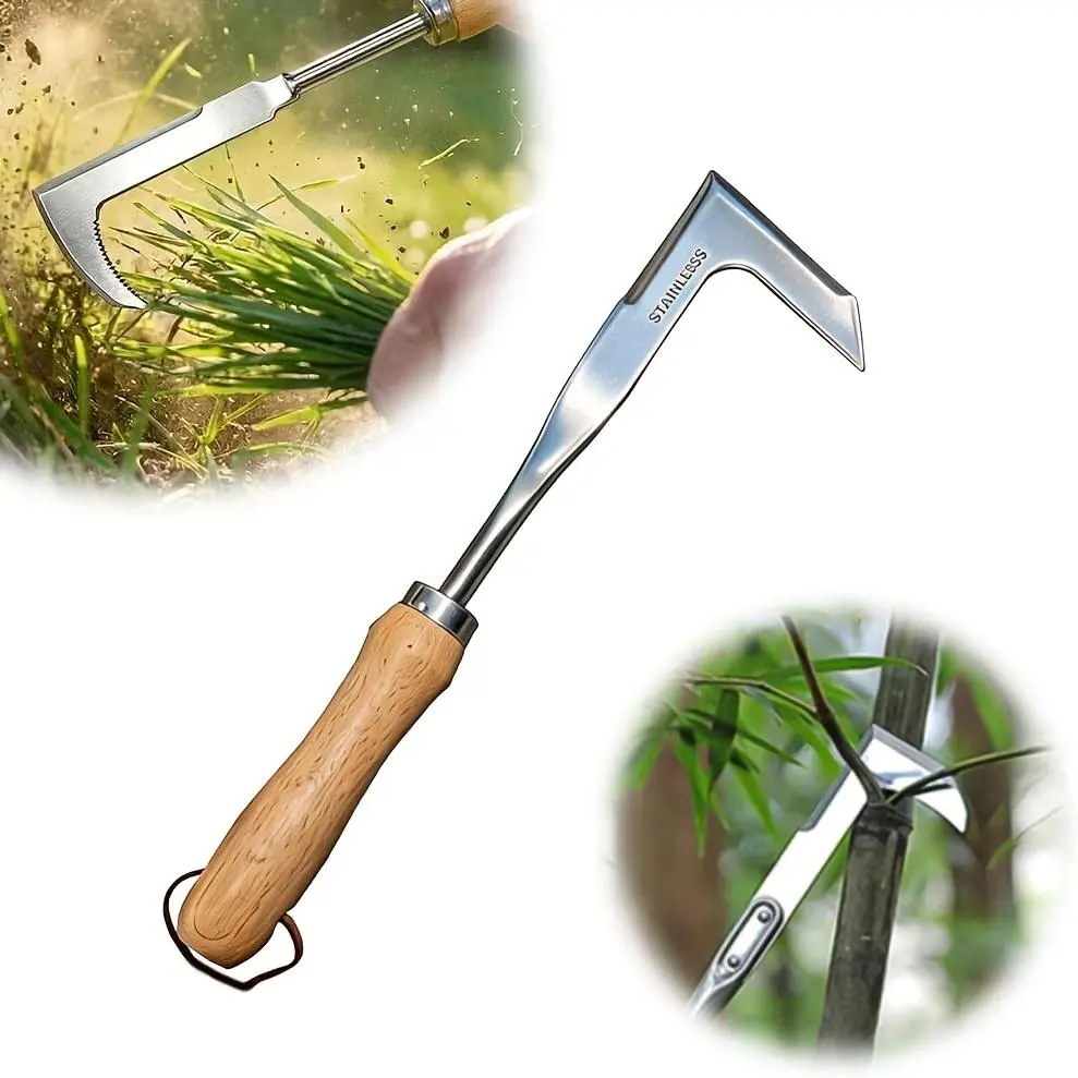 Stainless Steel Manual Crack Weeder Crevice Tool - L-Shaped Razor-Sharp Hardened Blade, Rust-Resistant, Comfortable Wooden Handle, 13in, Effortlessly Remove Weeds, Edging, For Weeding Older People, Widely Applicable