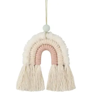 Macrame Rainbow Charm - Essential Oil Diffuser for Cars,& Home Decor - Colorful Decorative Hanging Air Freshener & Accessories - 3x3.5 - Soft Pink