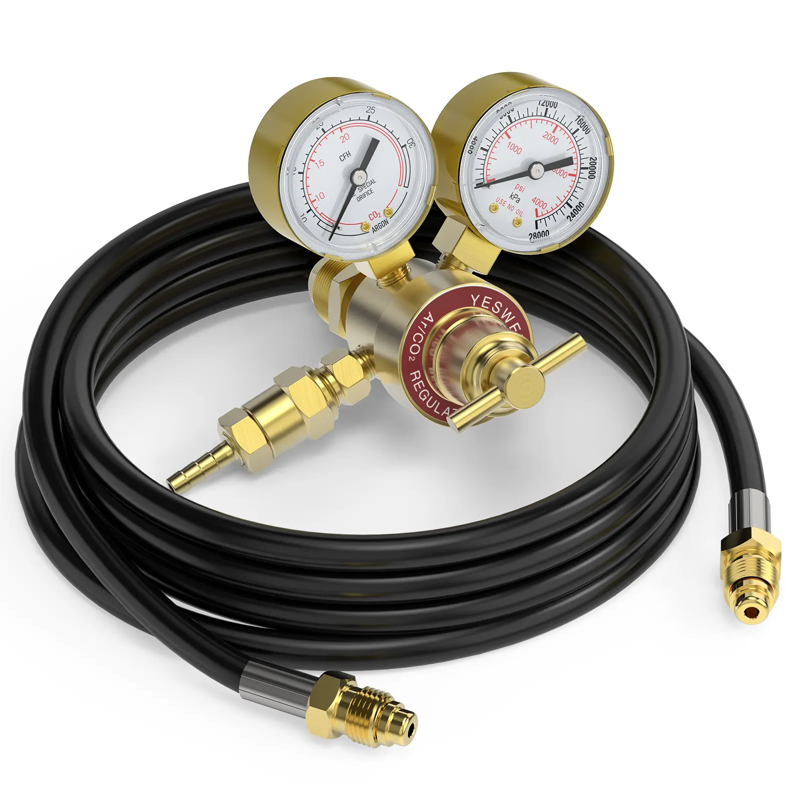 YESWELDER Regulator + Hose for MIG/TIG Welders, 8.2ft Hose for Gas Regulation, Dual-Scale Outlet, 0-4000 PSI Pressure Gauges, CGA580 Inlet Connection Welding Accessory
