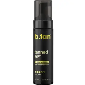 Tanned AF | b.tan Dark Self Tanner Mousse | Best, 1 Hr Express Sunless Tanning Foam, No Fake Tan Smell, Ultra Dark Bronzing Glow, Face & Body, Vegan, Skin Loving Ingredients
