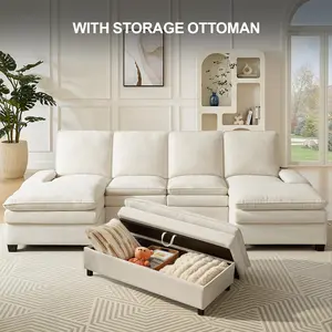 【With 1 Movable Ottoman】ONBRILL 108" Gorgeous Cloud U Shaped Modular Sectional Sofa, Comfy 3-Seater Modern Luxury Sectional Couch, Deep Seat Couch for Living Room Bedroom Furniture,BlackFridayDeal