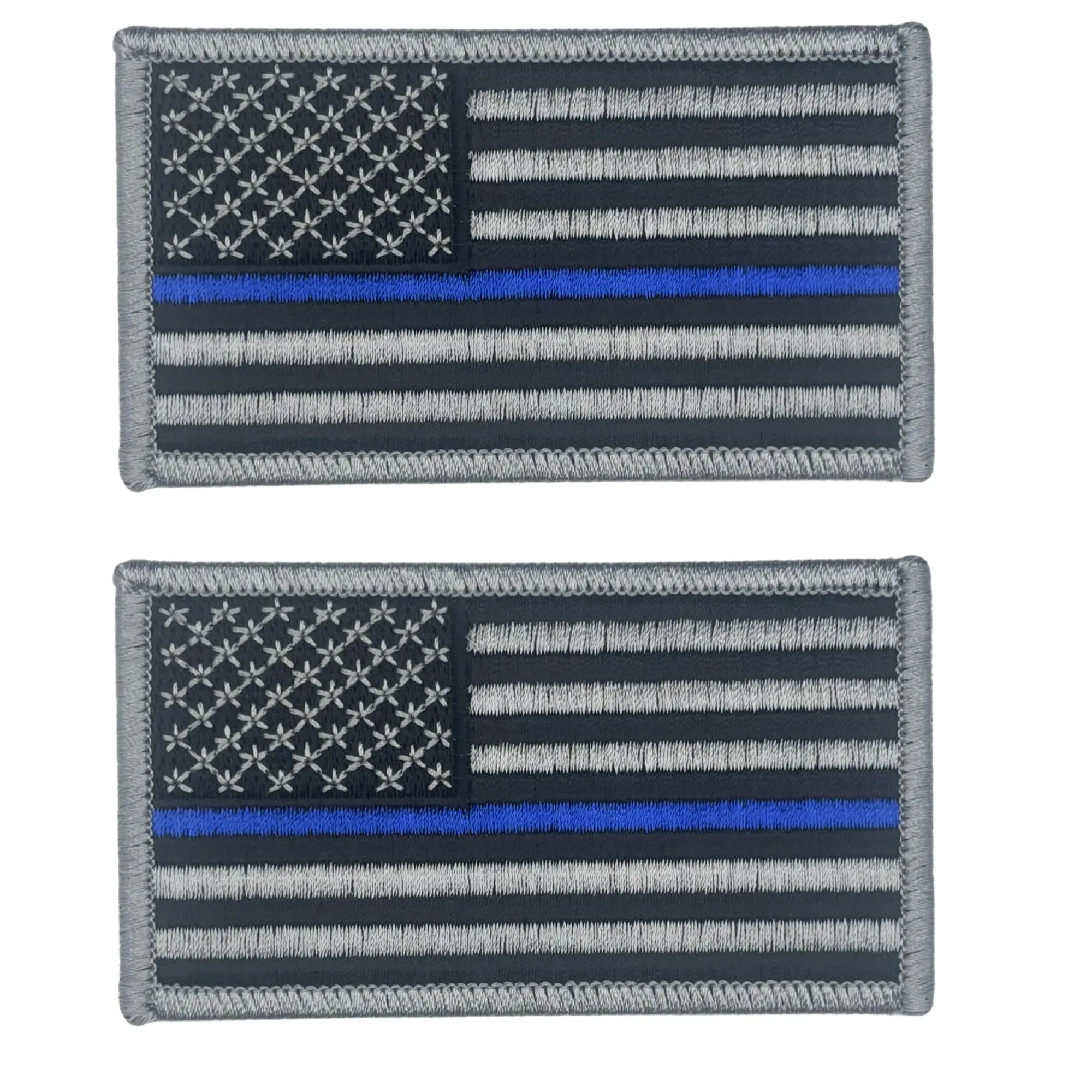 2PC Police Support Gray and Black 3.5x2 Inch USA Flag Iron on Patch for Uniforms and Clothing