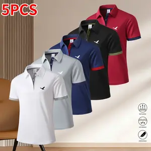 Men’s 5-Pack Polo Shirts with Turn-Down Collar, Casual and Business Wear, Ideal for Summer Vacations and Everyday Outfits