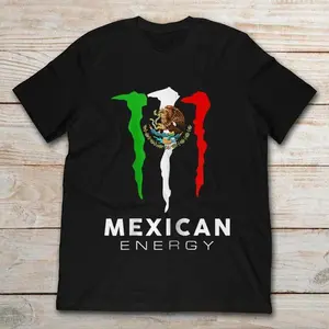 Men's Classic Fit T-Shirt, Mexican Flag Energy Drink Logo Graphic Print, 100% Cotton Short Sleeve Round Neck Top