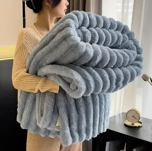 Throw Blanket for Bed - 250GSM Soft & Warm Fluffy Blanket, Decorative Striped Blanket