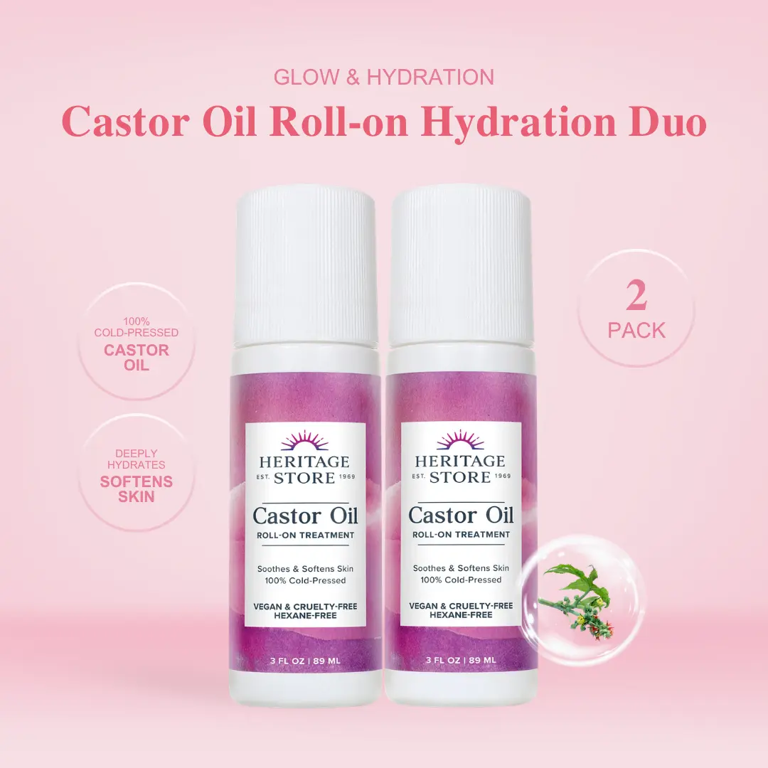 Heritage Store Castor Oil Roll-On 2-Pack - Vegan Hydrating Multi-Pack Roll On Oils, Beauty & Selfcare Body Care Treatment for Scalp, Brows, Daily Hair Growth Routine