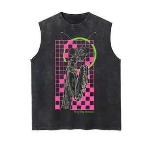 Praying Mantis Alt Fashion Tank Top, Vintage Washed Heavyweight Stone Wash Oversized Vest, Grunge Bugcore Streetwear Top, Gift For Insect Lovers