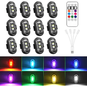 Wireless RGB LED Aircraft Strobe Lights Motorcycle Lights LED Flash USB Charging Anti-Collision Light Emergency Position Warning Light for Drone Car Bike