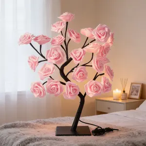 Rose Flower Design Tree Night Light, USB & Moblie Lights, USB Powered Table Lamp, Versatile Indoor Room Lights for Bedroom, Holiday Decorative Lights, Perfect Valentine's Day Gift & Home Decor, Nightlight For Bedroom, Mother's Day Gift