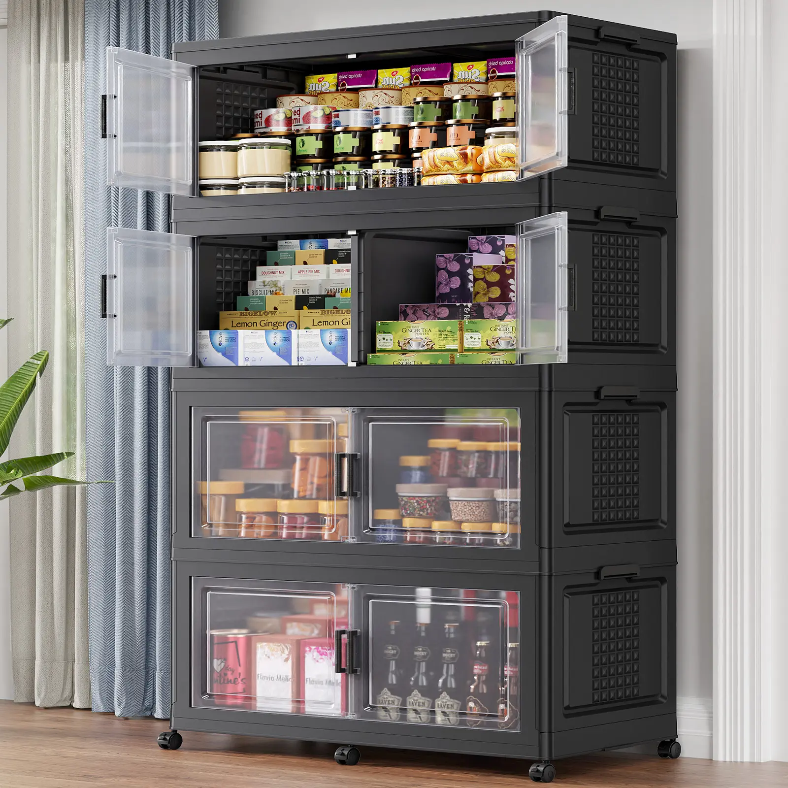 Broview V40 Plastic Large Stackable Storage Bins - 464Qt/600Qt/800Qt with Lid, Wheels, Adjustable Dividers, 19"D Collapsible Organizer for Home Kitchen Clothes Storage & Drawer Organizers