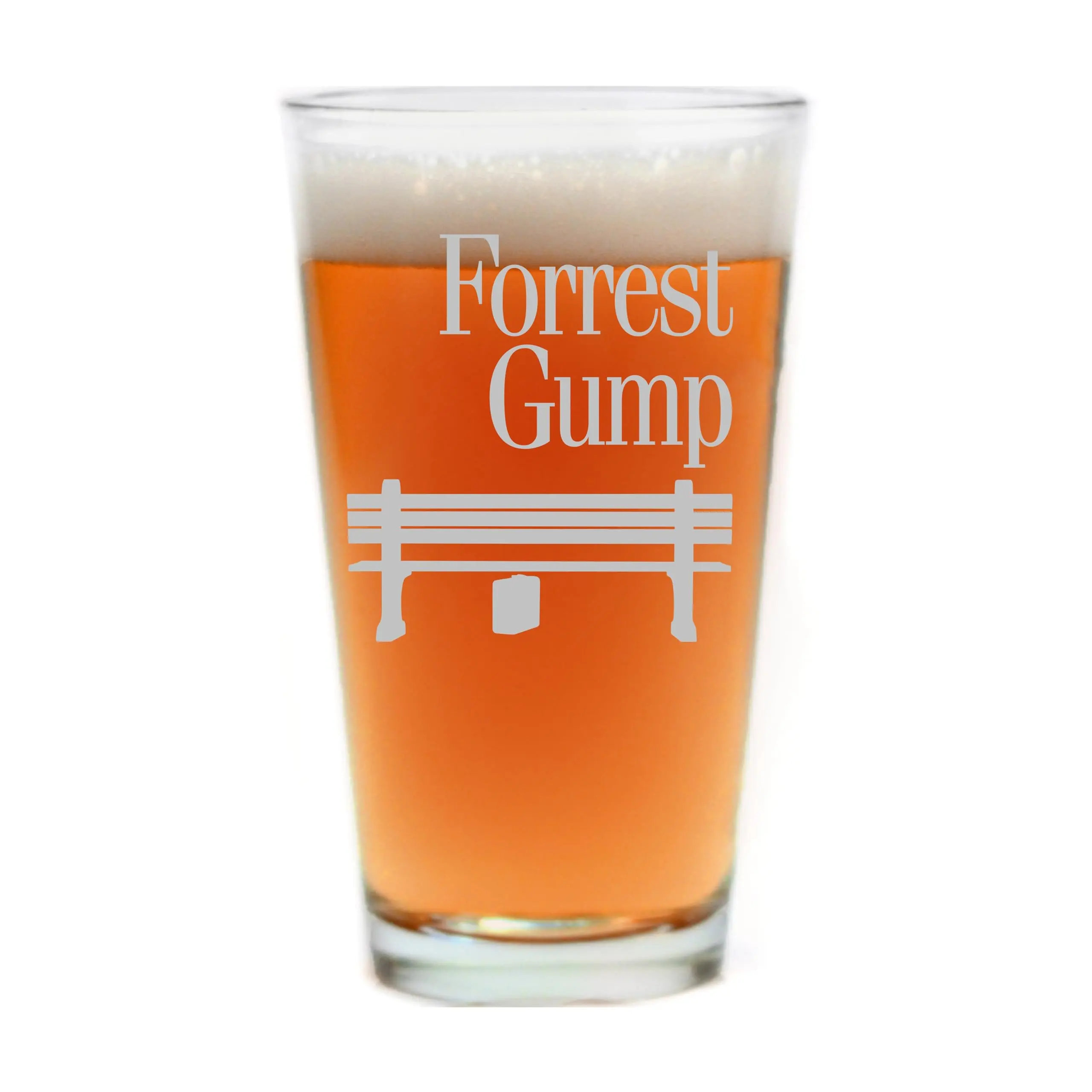 Forrest Gump Etched Pint Glass, 16 oz Beer Glass | Premium Quality, Handcrafted Glassware