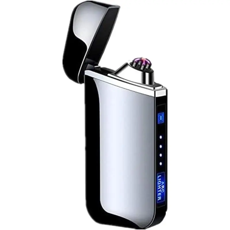 Dual-Arc Windproof Metal Electronic Lighter - LED Power Indicator, Automatic Protection, Home Decor Accent, Camping Accessories for Daily Use & Unique Gift Collection