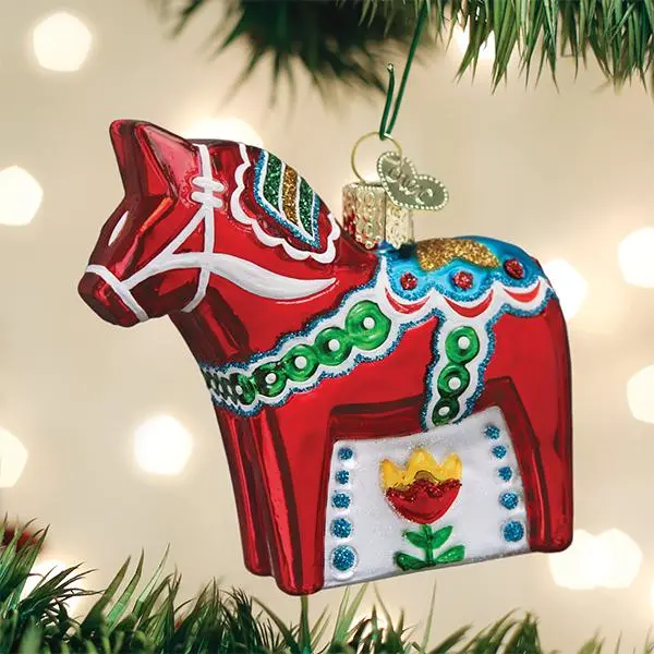 Traditional Handcarved and Painted Swedish Dala Horse Ornament, Swedish Symbol Home Festive Decoration