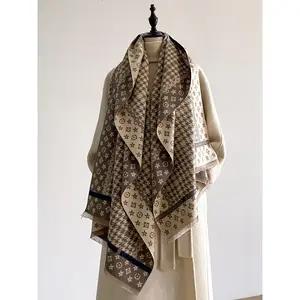 Elegant plaid scarf with fringe decoration for women, soft warm shawl for fall and winter, stylish accessory for women and girls, blanket scarf
