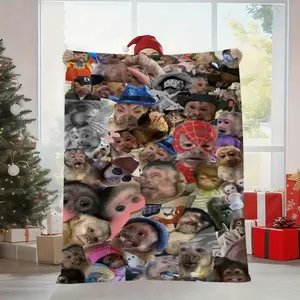 Monkey printed plush blanket - A soft and comfortable all-season blanket for home decoration or as a gift for animal lovers
