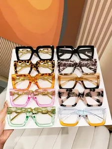 10-Piece Set Daily Use Blue Light Blocking Glasses, Large Square Frame Fashion Eyewear, Suitable for Men Women Workwear, Student Essentials, Square Frame Eyeglasses, Stylish Square Frames