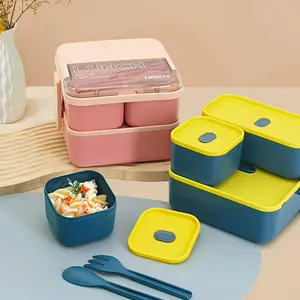 Lunch Box with Fruit Salad Container, Portable Multi-layer Plastic Bento Box with Fork & Spoon, Durable Lunch Box, Microwave-safe Lunch Box for Office Meal Prep, Insulated Lunch Box, American Bento Box, Microwavable Bento Box