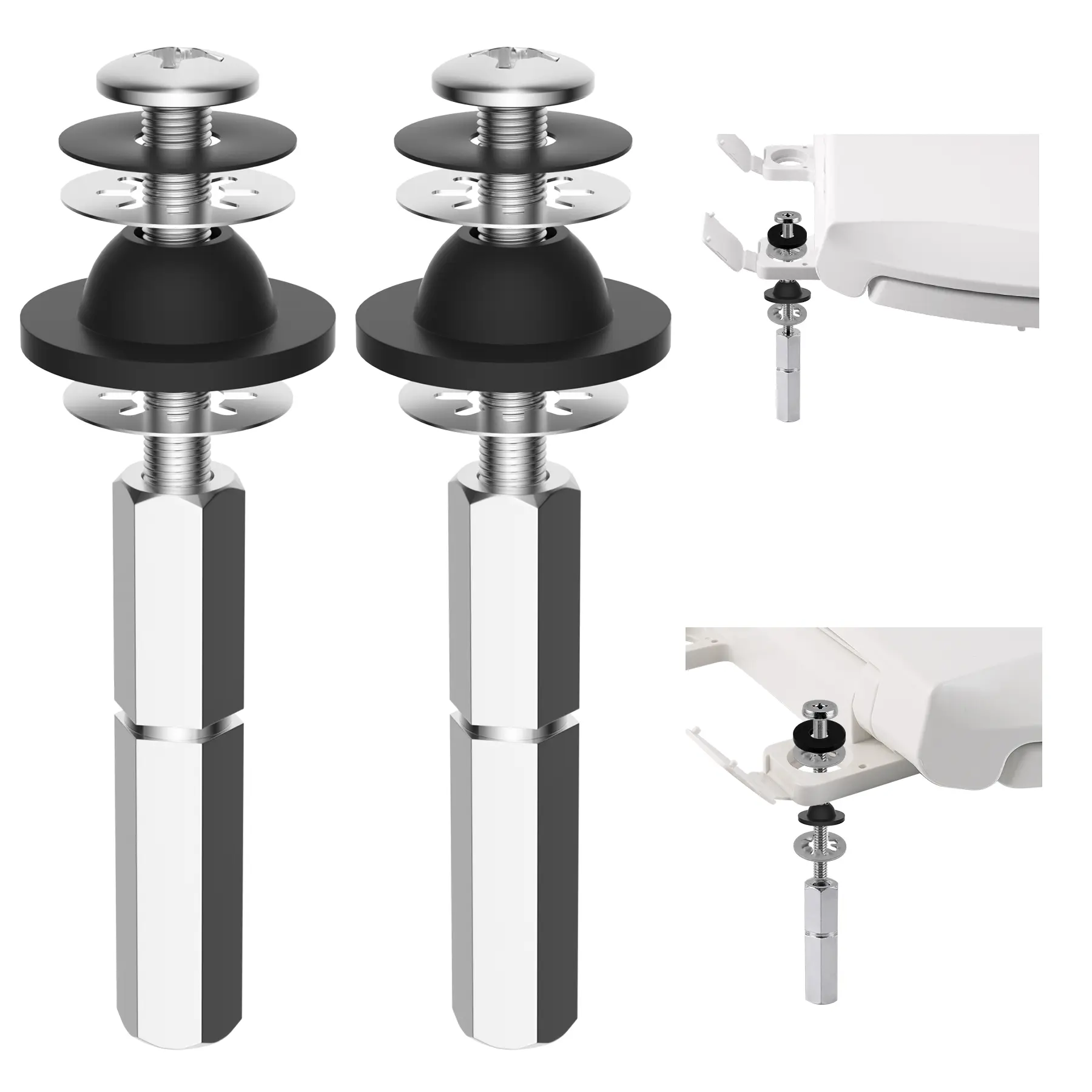 Hibbent 2 PCS Universal Toilet Seat Bolts Kit, Heavy Duty Stainless Steel Toilet Bolts with Extra Long Downlock Nuts Rubber Washers Gaskets, Easy to Install -Bathroom Toilet Repair Screw