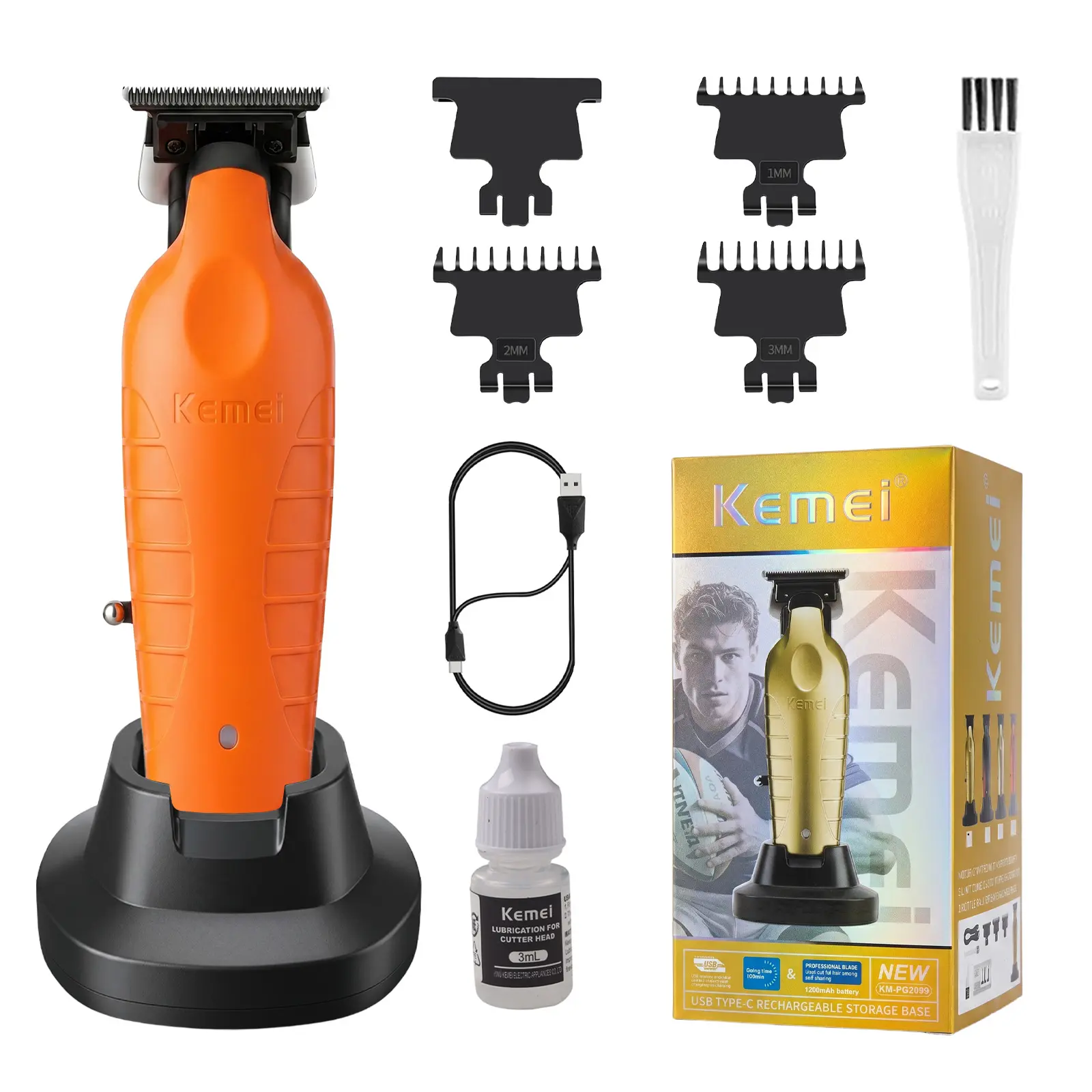 KEMEI KM-PG2099 Professional Men's Hair Clipper & T-Blade Beard Trimmer Grooming Set - Barber Equipment, 1200mAh Battery-Powered Wireless Tool with Charging Dock, 3 Hours Charge, Rechargeable for Face, Birthday Gift (Batteries Included), 1.77x1.18x5.91in